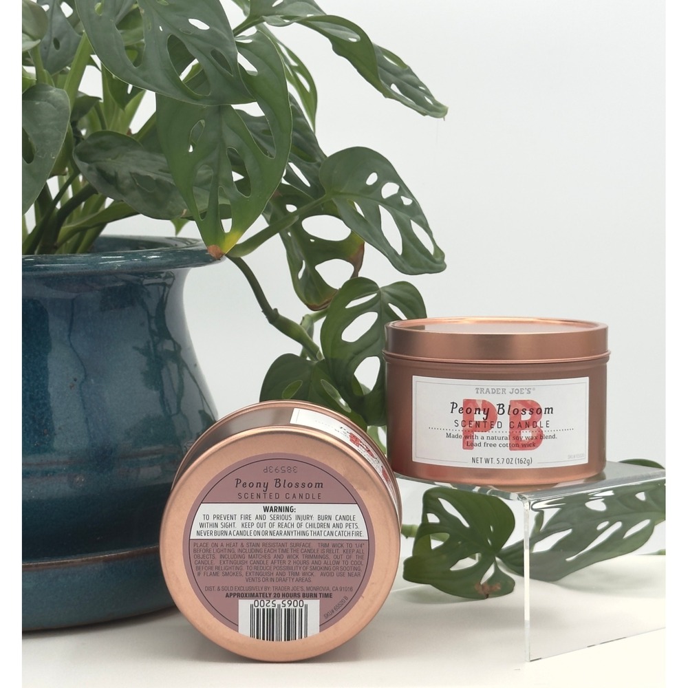 Trader Joe's Peony Blossom Scented Candle Natural Soy Wax Blend 5.7 oz Set of 2